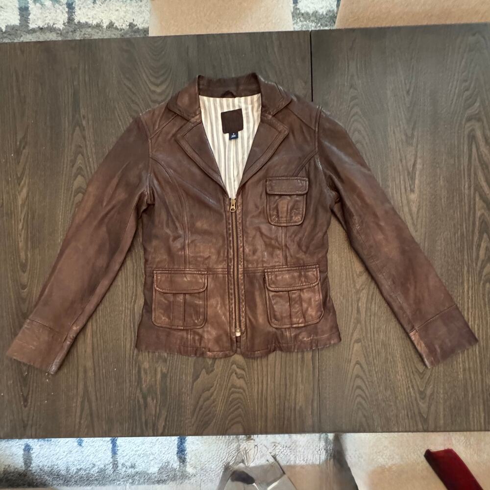 GAP Y2K Brown Genuine Leather Jacket Small